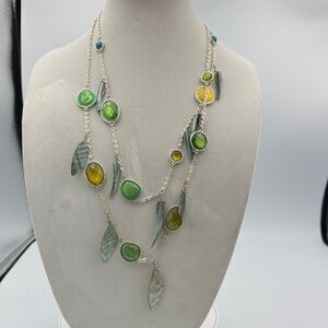 Chico's Green and Yellow Necklace with Silver Chains